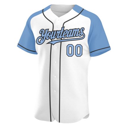 Custom Name Number Baseball Jersey - Personalized Authentic White Light Blue-Black Raglan Sleeves Personalized White Light