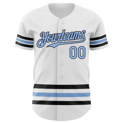 Customizable Authentic Baseball Jersey - Personalized White Light Blue-Black Line with Name and Number Personalized White