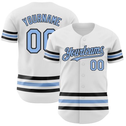 Customizable Authentic Baseball Jersey - Personalized White Light Blue-Black Line with Name and Number Personalized White
