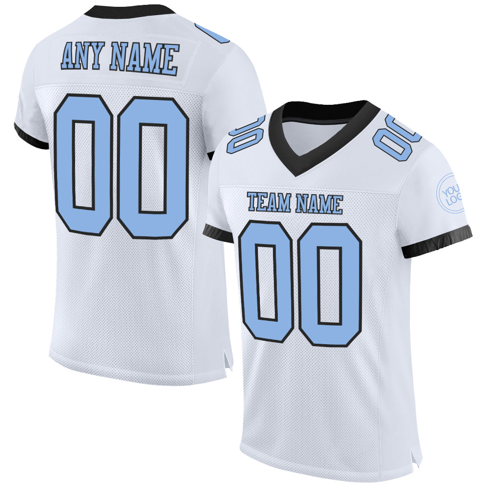 Customizable Blue Black Mesh Football Jersey with Personalized Name & Number - Authentic Team Gear Personalized White Light