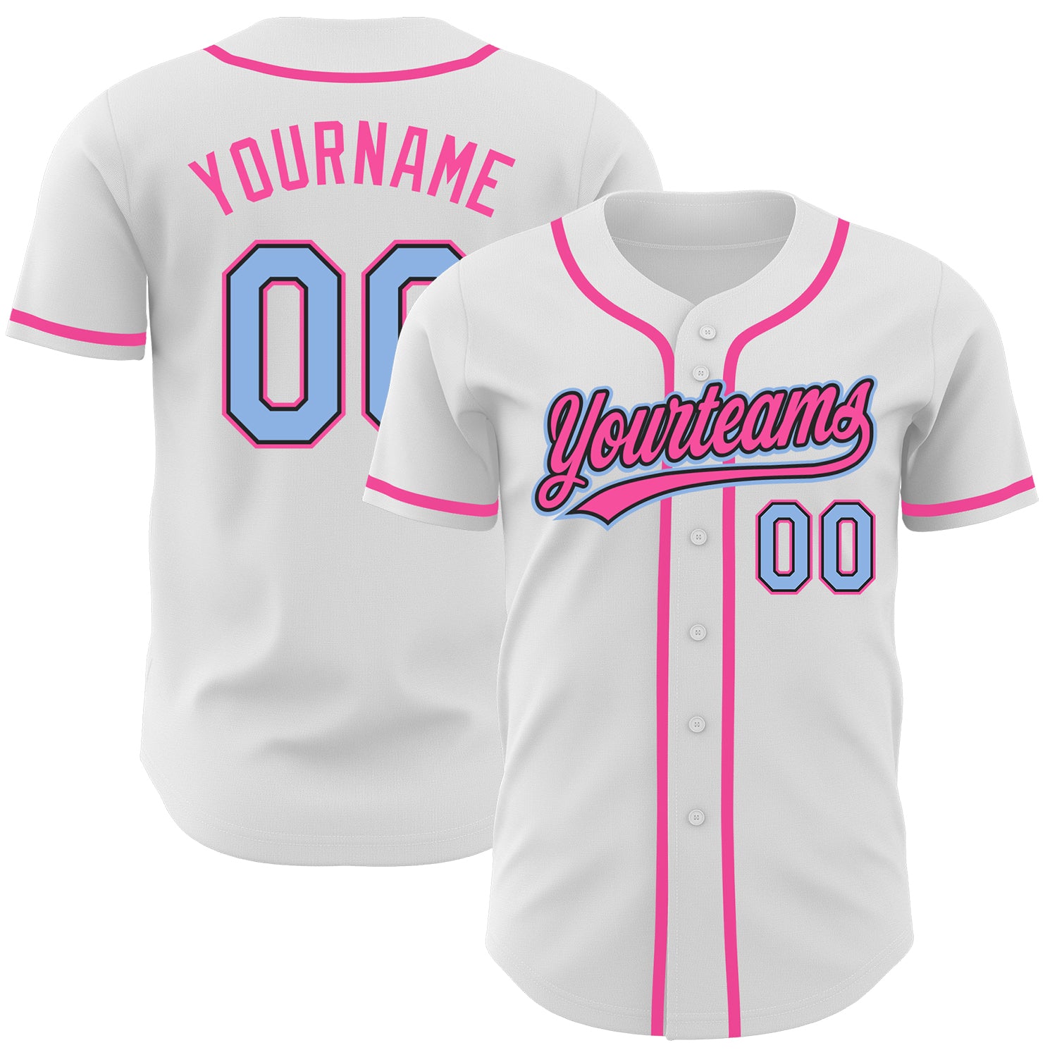 Custom Authentic Baseball Jersey - White Light Blue Black Pink Design Personalized White Light Blue Black-Pink Authentic