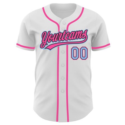 Custom Authentic Baseball Jersey - White Light Blue Black Pink Design Personalized White Light Blue Black-Pink Authentic