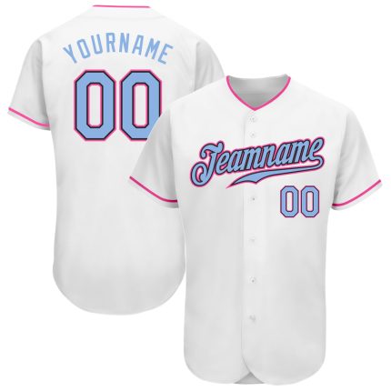 Custom Authentic Baseball Jersey - Personalized Team Jersey with Name and Number in White Light Blue Black Pink Personalized