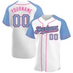 Custom Name and Number Personalized Raglan Baseball Jersey - White Light Blue Black Pink Authentic Team Apparel Personalized