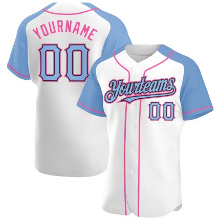 Custom Name and Number Personalized Raglan Baseball Jersey - White Light Blue Black Pink Authentic Team Apparel Personalized