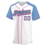 Custom Name and Number Personalized Raglan Baseball Jersey - White Light Blue Black Pink Authentic Team Apparel Personalized