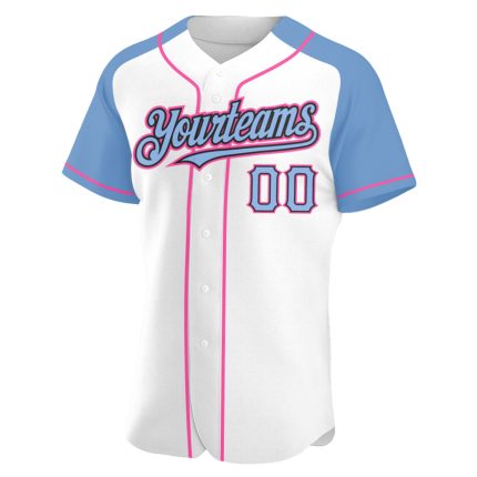 Custom Name and Number Personalized Raglan Baseball Jersey - White Light Blue Black Pink Authentic Team Apparel Personalized