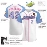 Custom Name and Number Personalized Raglan Baseball Jersey - White Light Blue Black Pink Authentic Team Apparel Personalized