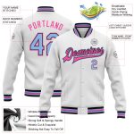 Customizable Bomber Varsity Jacket with Name and Number - White Light Blue Black Pink Full-Snap Team Outerwear Personalized