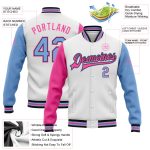Personalized Two Tone Bomber Varsity Jacket - White Light Blue Black Pink Full-Snap Personalized White Light Blue Black-Pink