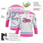 Custom Name and Number Hockey Jersey in White Light Blue Black Pink - Personalized Lace Neck Team Uniform Personalized White