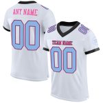 Custom Personalized Football Jersey with Name and Number - Authentic Mesh in White, Light Blue, Black, and Pink Personalized
