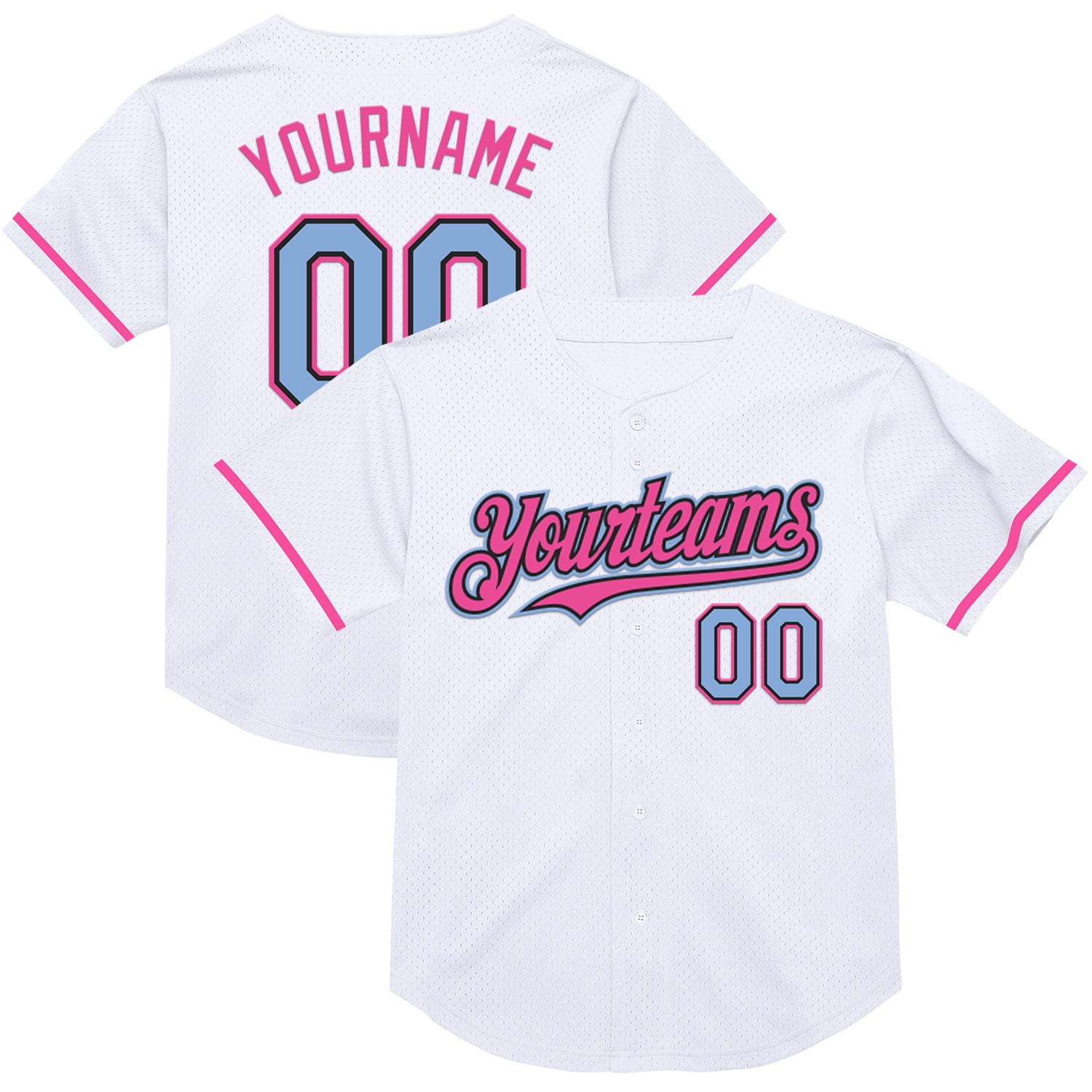 Custom Name Number Throwback Baseball Jersey Mesh Light Blue Black Pink - Personalized Authentic Team Jersey Personalized