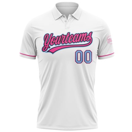 Custom Performance Golf Polo Shirt - Personalized White Light Blue Black Pink with Name & Number Personalized White Light