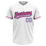 Custom Unisex Softball Jersey - White Light Blue Black-Pink, Two-Button Design, Personalized Comfort Fit Personalized White