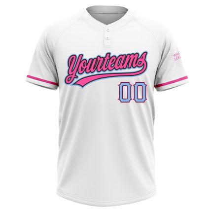 Custom Unisex Softball Jersey - White Light Blue Black-Pink, Two-Button Design, Personalized Comfort Fit Personalized White