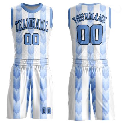 Custom Basketball Jersey with Personalized Name and Number, White Blue Black Round Neck Sublimation Suit Personalized White