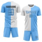 Custom Soccer Uniform Jersey with Personalized Name and Number - White Light Blue-Black Sublimation Split Design Personalized