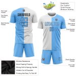 Custom Soccer Uniform Jersey with Personalized Name and Number - White Light Blue-Black Sublimation Split Design Personalized