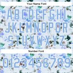 Custom Team Name and Number 3D Pattern Bomber Varsity Letterman Jacket - Personalized White Light Blue Branches and Leaves Design