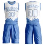 Custom Name and Number Basketball Jersey for Team, Personalized Round Neck Sublimation Suit in White and Light Blue Color Splash