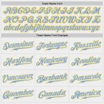 Custom Authentic Baseball Jersey with Personalized Name and Number in White Light Blue and Gold Personalized White Light