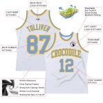 Personalized Authentic Throwback Basketball Jersey - White Light Blue Gold Personalized White Light Blue-Gold Authentic Throwback