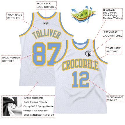 Personalized Authentic Throwback Basketball Jersey - White Light Blue Gold Personalized White Light Blue-Gold Authentic Throwback