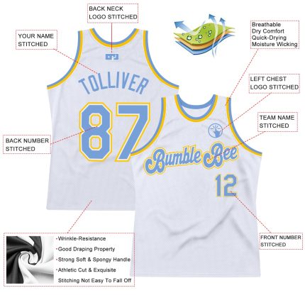Custom Basketball Jersey - Personalized Light Blue Gold Throwback with Name and Number Personalized White Light Blue-Gold