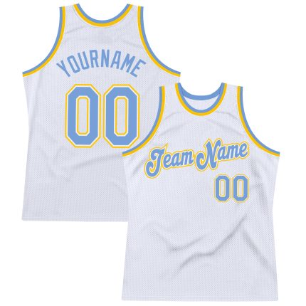 Custom Basketball Jersey - Personalized Light Blue Gold Throwback with Name and Number Personalized White Light Blue-Gold