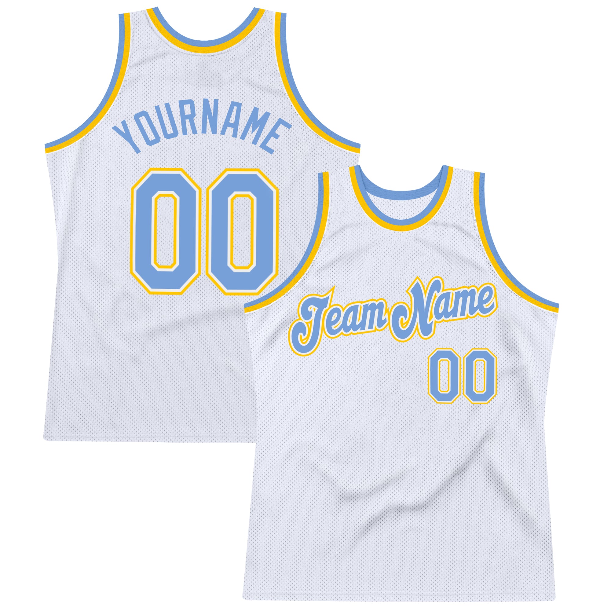 Custom Basketball Jersey - Personalized Light Blue Gold Throwback with Name and Number Personalized White Light Blue-Gold