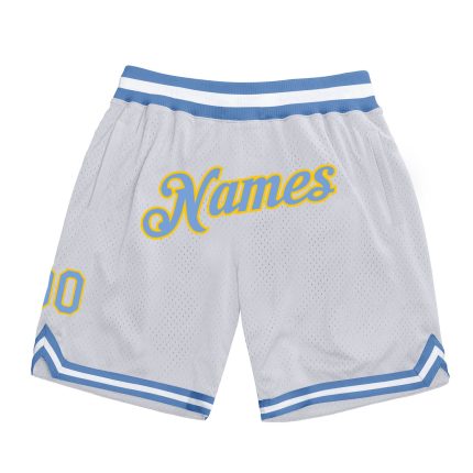 Custom Name and Number Personalized Basketball Shorts in White Light Blue Gold - Authentic Throwback Design Personalized