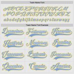 Custom Personalized Hockey Jersey - White Light Blue with Gold Team Name & Number Personalized White Light Blue-Gold Hockey