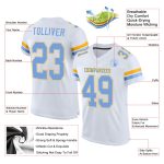 Customizable White Light Blue and Gold Football Jersey with Personalized Name and Number - Authentic Team Apparel Personalized