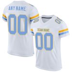 Customizable White Light Blue and Gold Football Jersey with Personalized Name and Number - Authentic Team Apparel Personalized