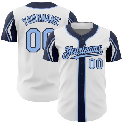 Custom Name and Number Authentic Baseball Jersey in White Light Blue-Navy Colors - Personalized Team Gear Personalized White