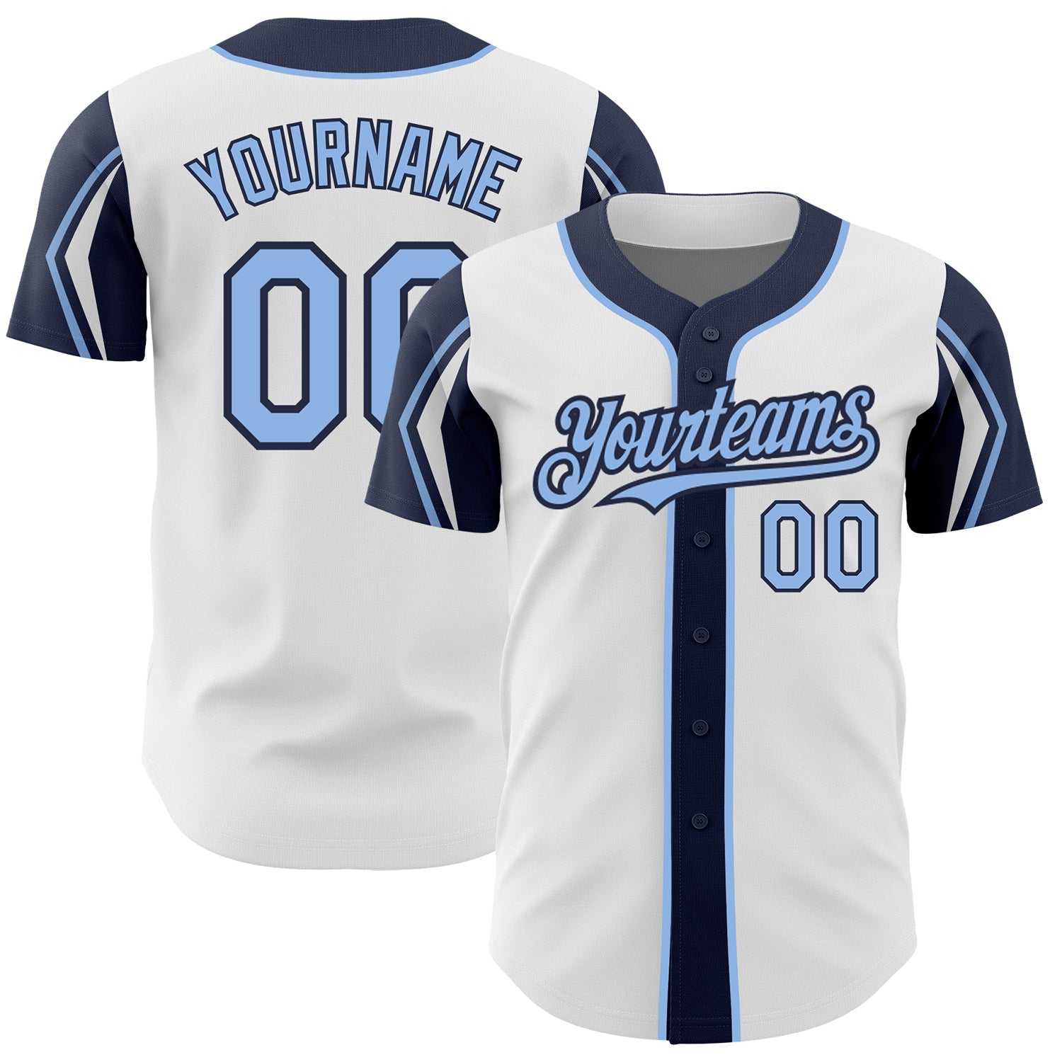Custom Name and Number Authentic Baseball Jersey in White Light Blue-Navy Colors - Personalized Team Gear Personalized White