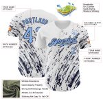 Customizable 3D Pattern Baseball Jersey - White Light Blue Navy Abstract Splash with Personalized Name & Number Personalized
