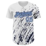 Customizable 3D Pattern Baseball Jersey - White Light Blue Navy Abstract Splash with Personalized Name & Number Personalized