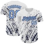 Customizable 3D Pattern Baseball Jersey - White Light Blue Navy Abstract Splash with Personalized Name & Number Personalized
