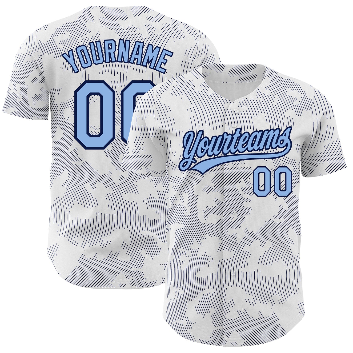Custom Name and Number Baseball Jersey - Personalized 3D Light Blue Navy Curve Lines Design Personalized White Light Blue-Navy