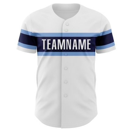 Personalized Authentic Baseball Jersey in White Light Blue-Navy Personalized White Light Blue-Navy Authentic Baseball Jersey