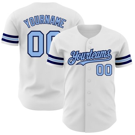Custom Name & Number Authentic Baseball Jersey - Personalized Light Blue Navy Team Gear Personalized White Light Blue-Navy