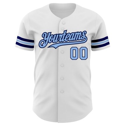 Custom Name & Number Authentic Baseball Jersey - Personalized Light Blue Navy Team Gear Personalized White Light Blue-Navy