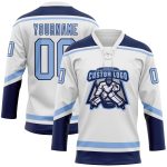 Custom Team Jersey with Personalized Name and Number - White Light Blue Navy Hockey Lace Neck Personalized White Light Blue-Navy