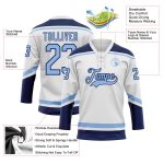 Custom Team Jersey with Personalized Name and Number - White Light Blue Navy Hockey Lace Neck Personalized White Light Blue-Navy