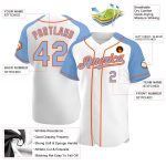 Custom Name and Number Personalized Baseball Jersey - Authentic White Light Blue-Orange Raglan Sleeves Personalized White
