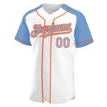 Custom Name and Number Personalized Baseball Jersey - Authentic White Light Blue-Orange Raglan Sleeves Personalized White