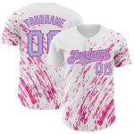 Customizable Abstract Splash Baseball Jersey - White Light Blue-Pink 3D Pattern Design, Personalized with Name and Number