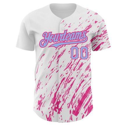 Customizable Abstract Splash Baseball Jersey - White Light Blue-Pink 3D Pattern Design, Personalized with Name and Number